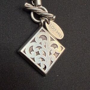 Lois Hill Sterling Silver Necklace Pendant Square Swirl Woven Chain Toggle Vine